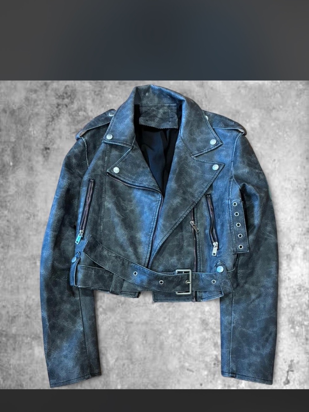 Jil Sander Black Distressed faux Leather Moto Jacket